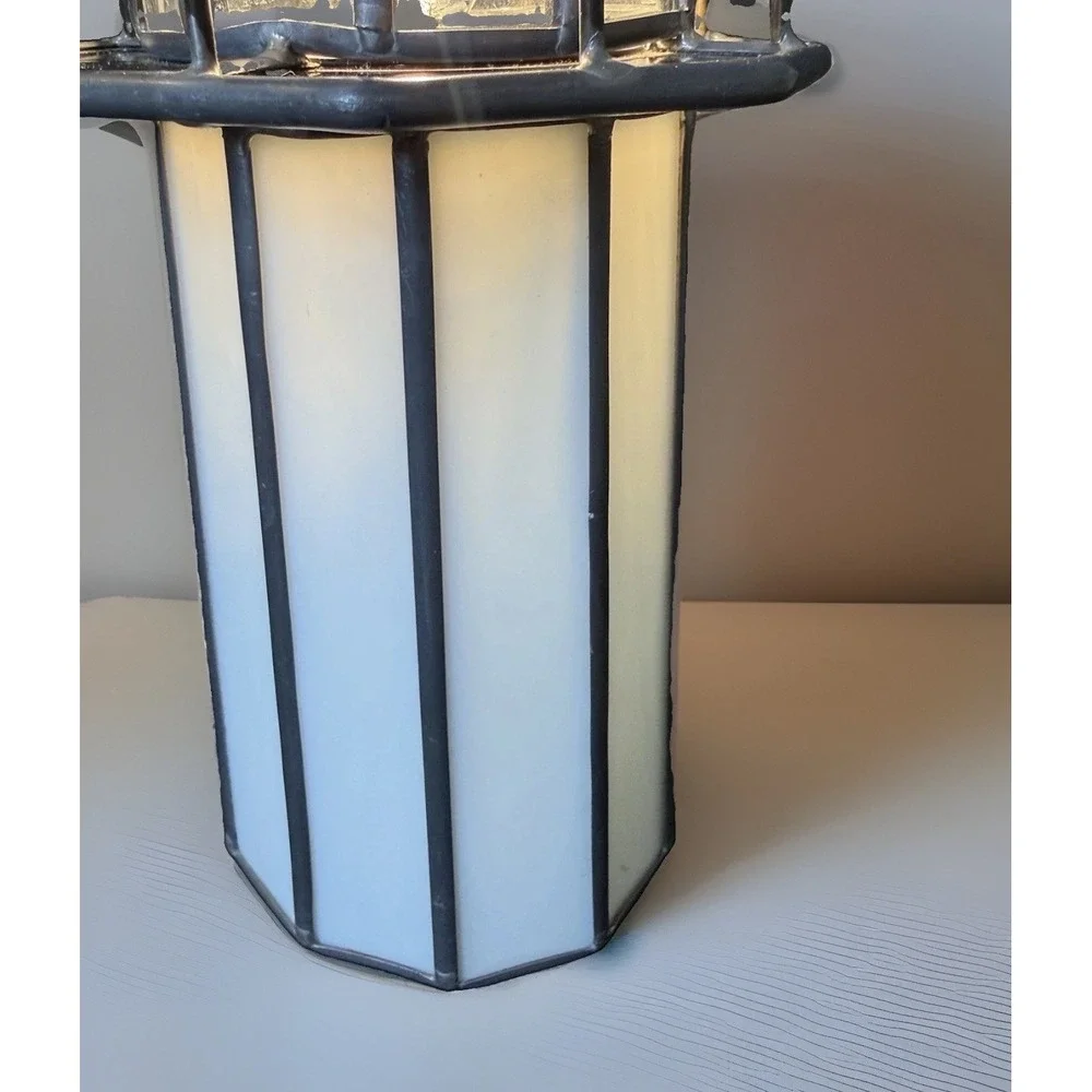 Vintage LG Leaded Slag Glass Lighthouse Accent Table Lamp Nautical Decor 12.5